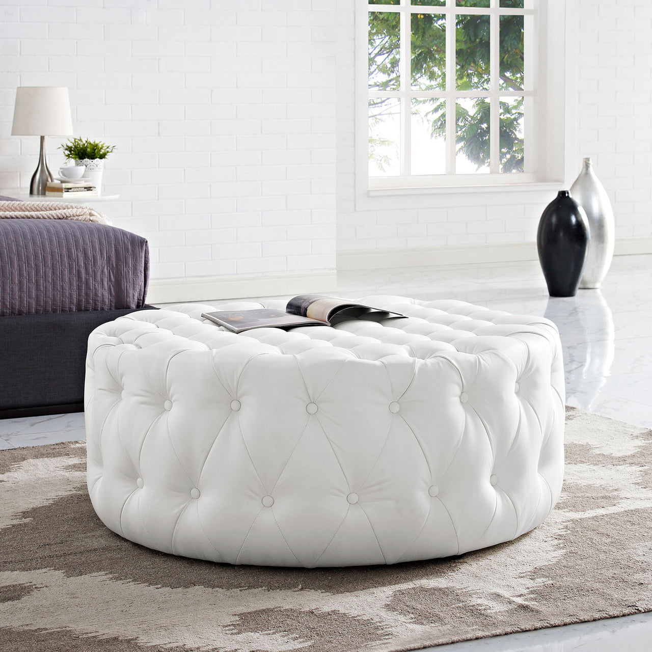 Love Eco-Leather Ottoman, White