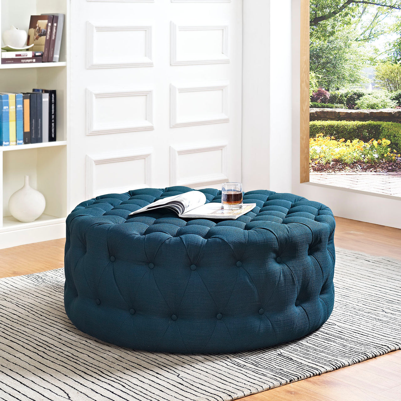 Love Fabric Ottoman, Azure