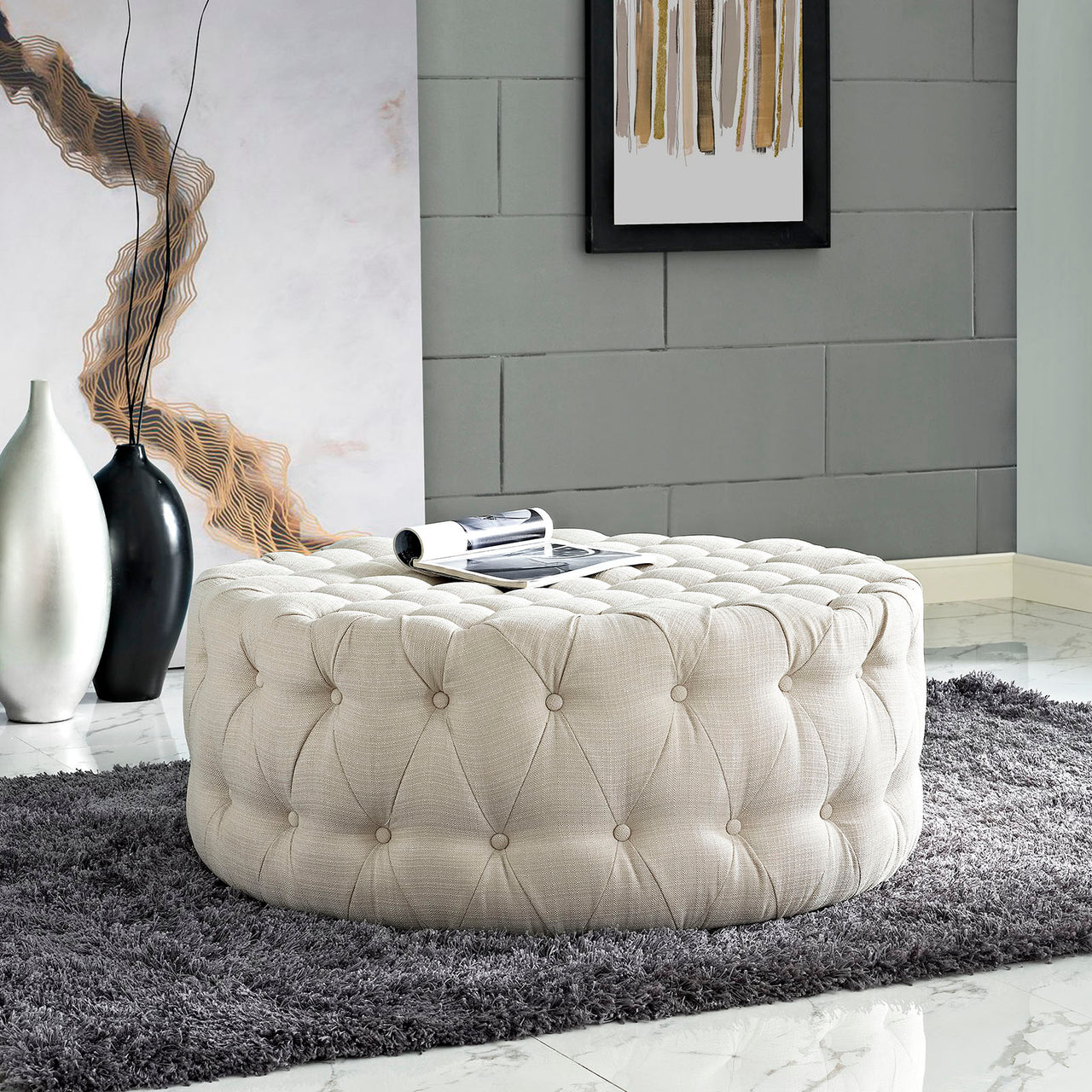 Love Fabric Ottoman, Beige