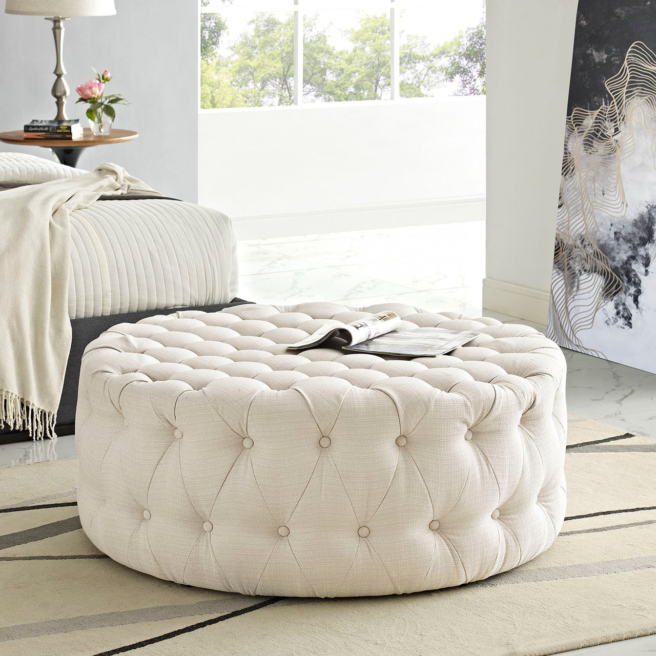 Love Fabric Ottoman, Beige