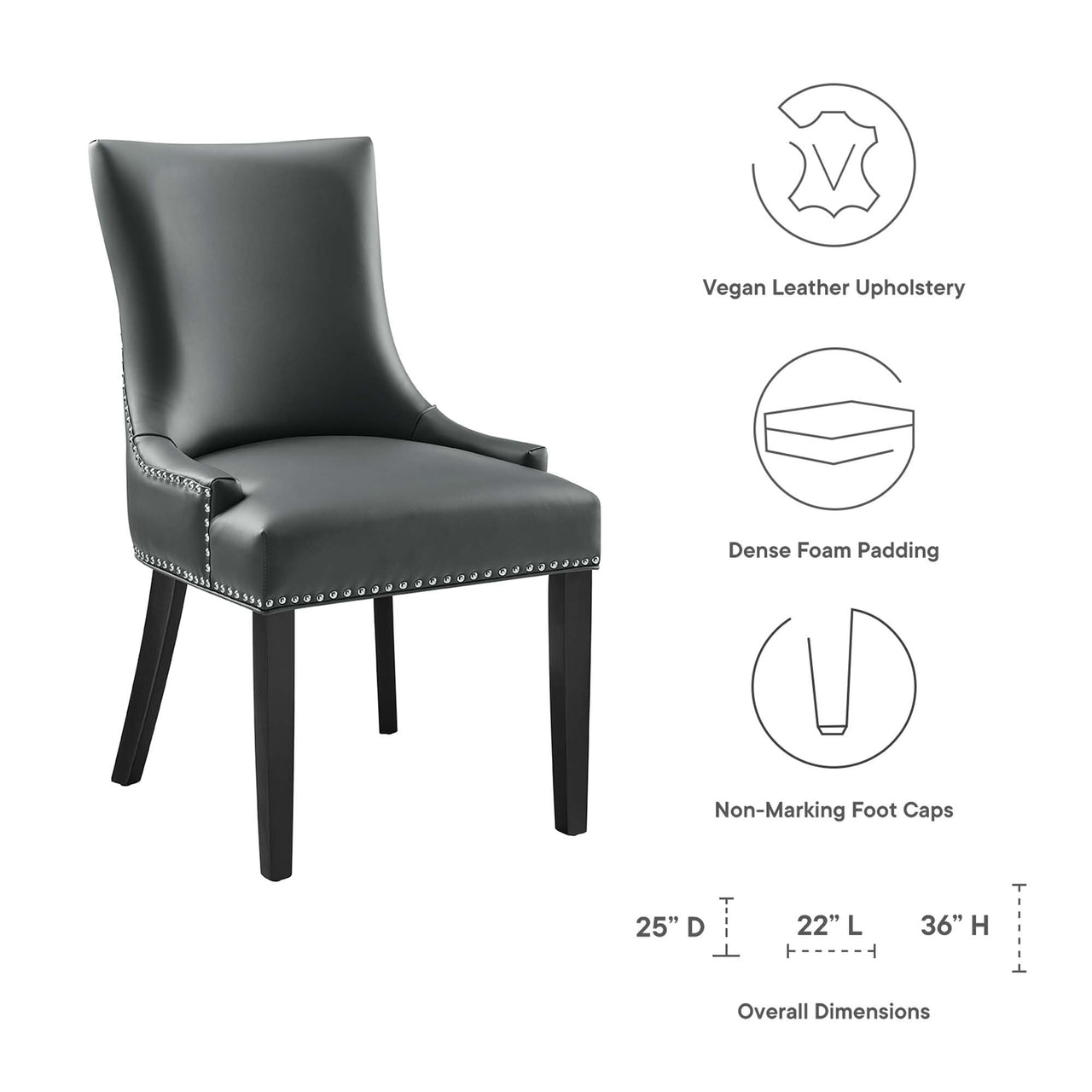 Marquis Vegan Leather Dining Chair, Gray