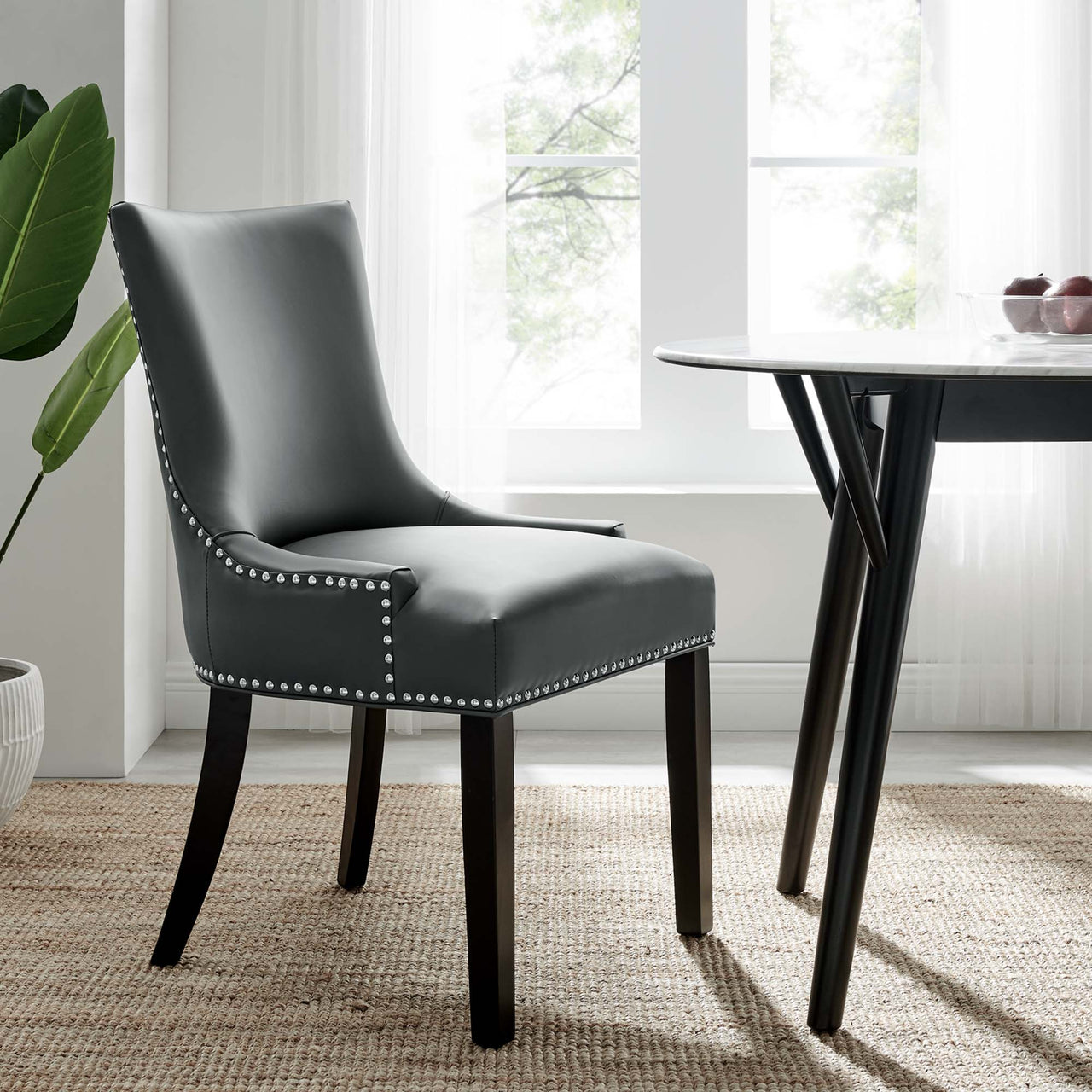 Marquis Vegan Leather Dining Chair, Gray