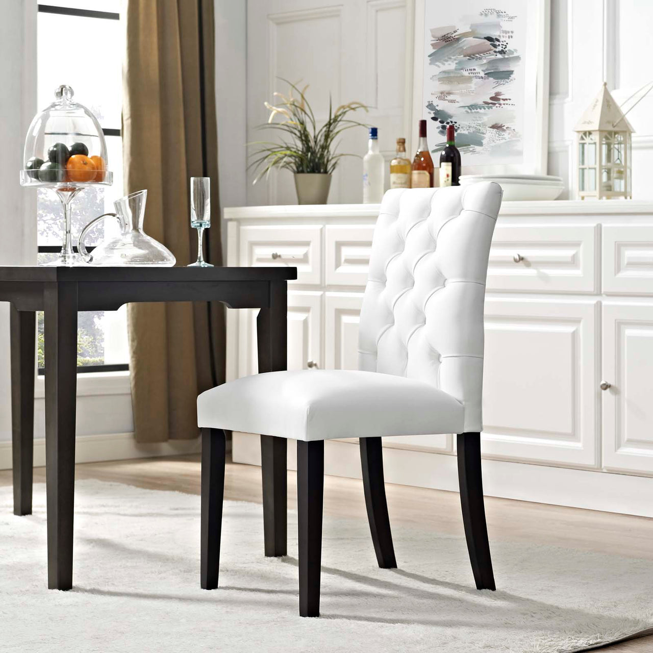 Duchess Button Tufted Vegan Leather Dining Chair, White