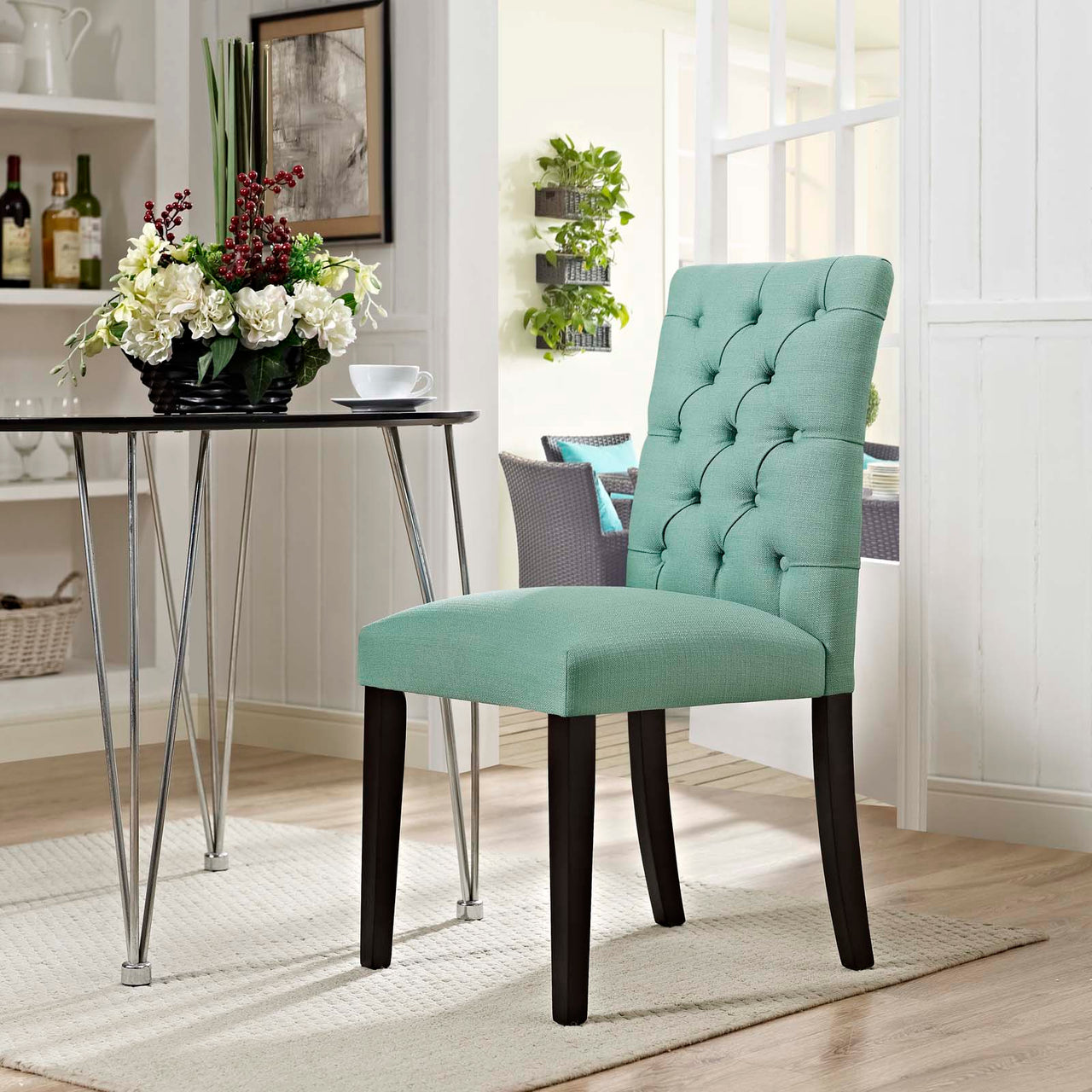 Heiress Upholstered Fabric Dining Chair, Aqua Green