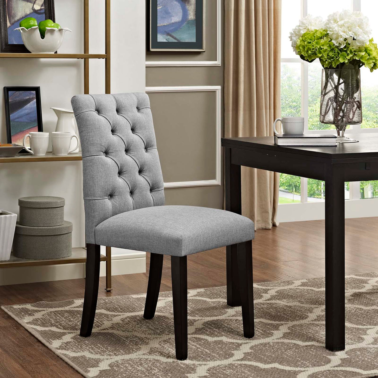 Heiress Upholstered Fabric Dining Chair, Light Gray