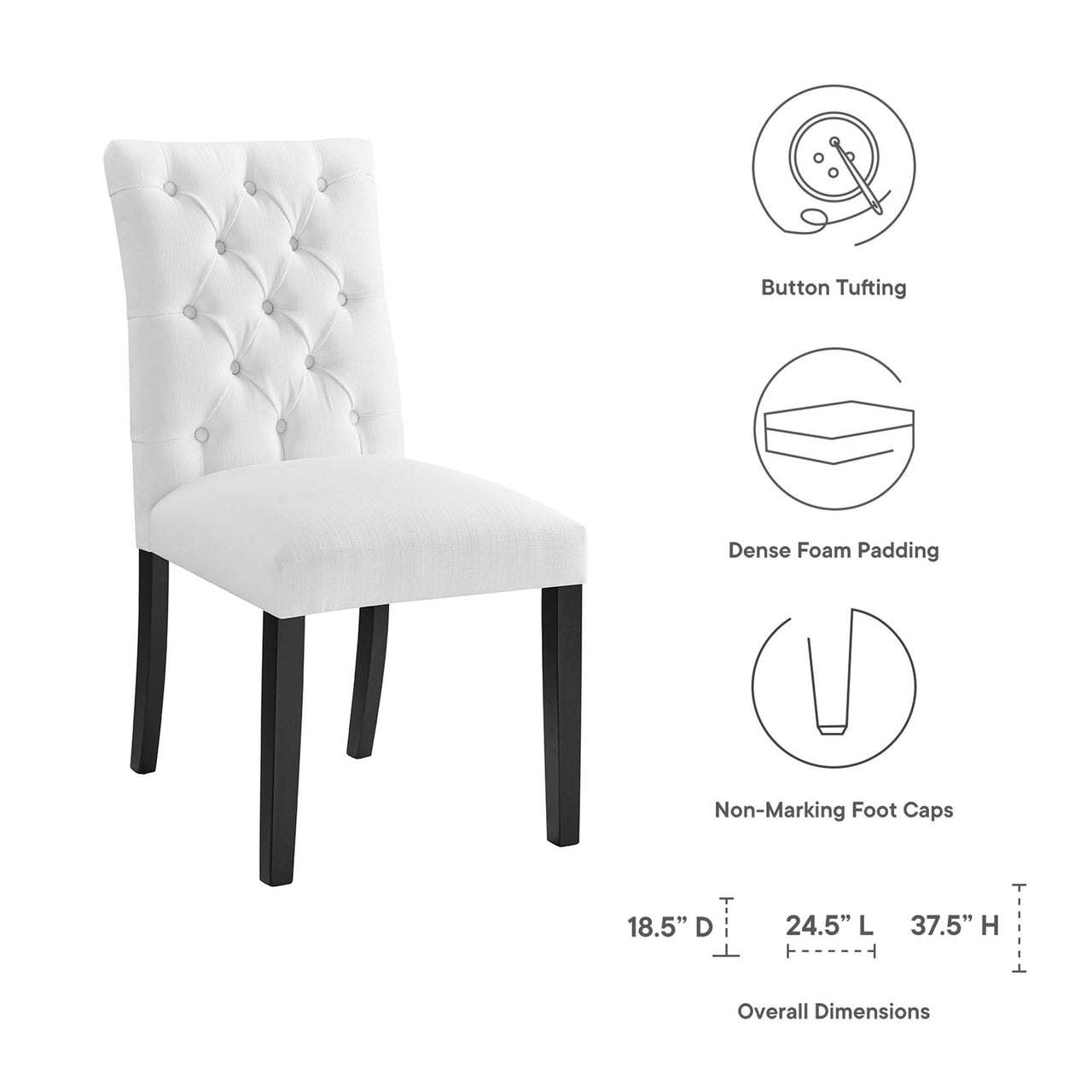 Duchess Button Tufted Fabric Dining Chair, White