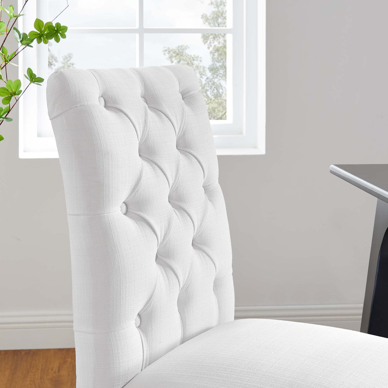 Duchess Button Tufted Fabric Dining Chair, White