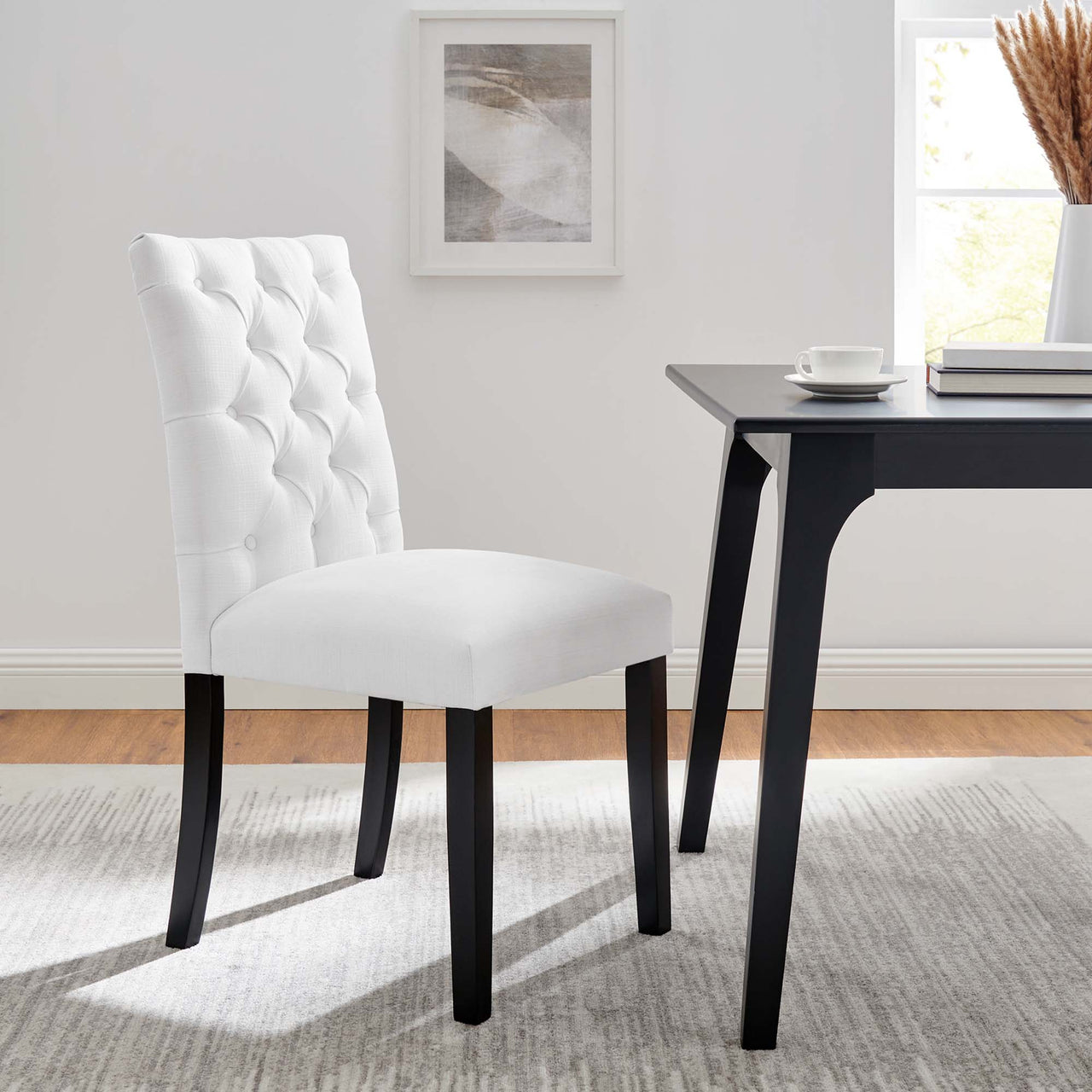 Duchess Button Tufted Fabric Dining Chair, White