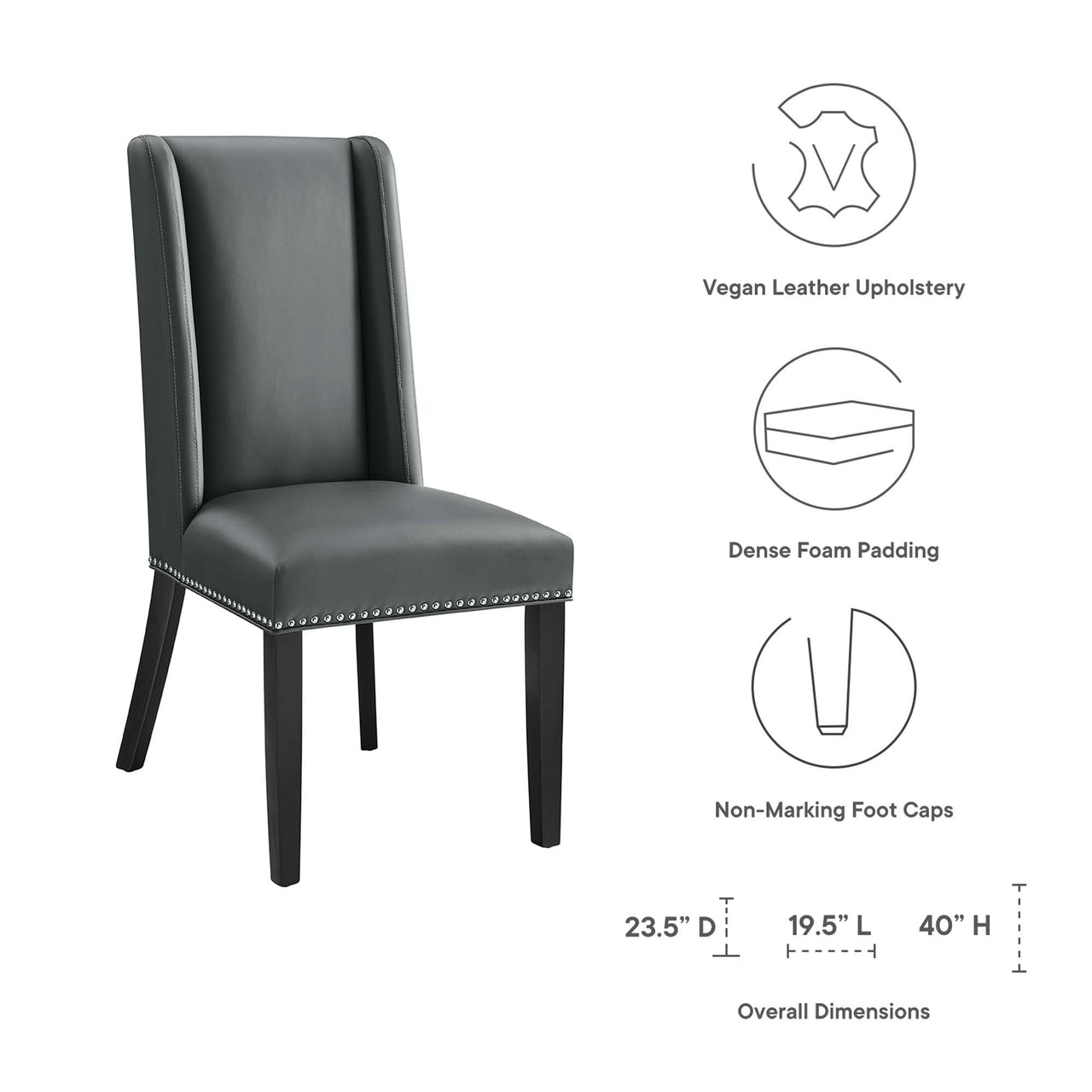 Baron Vegan Leather Dining Chair, Gray