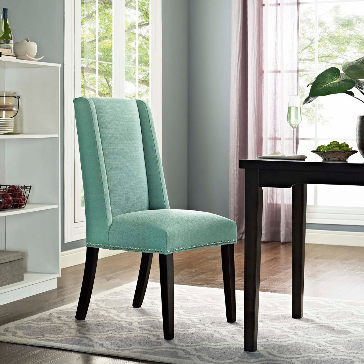 Bellare Fabric Dining Chair Set of 2, Aqua Green
