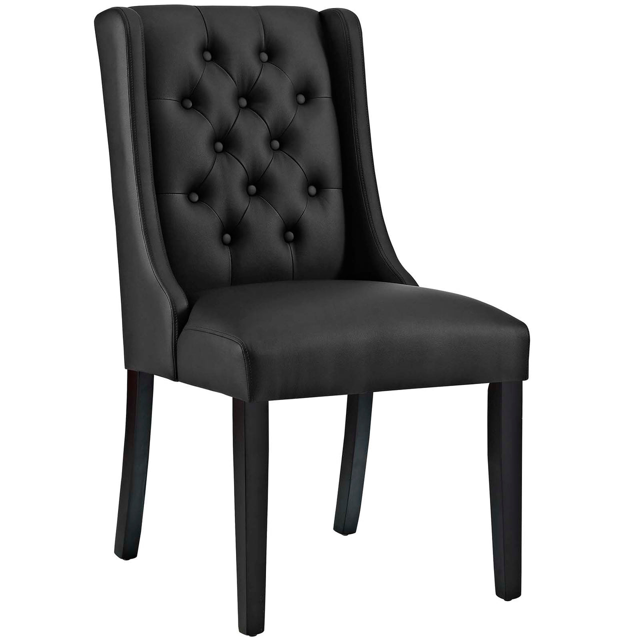Baronet Button Tufted Vegan Leather Dining Chair, Black