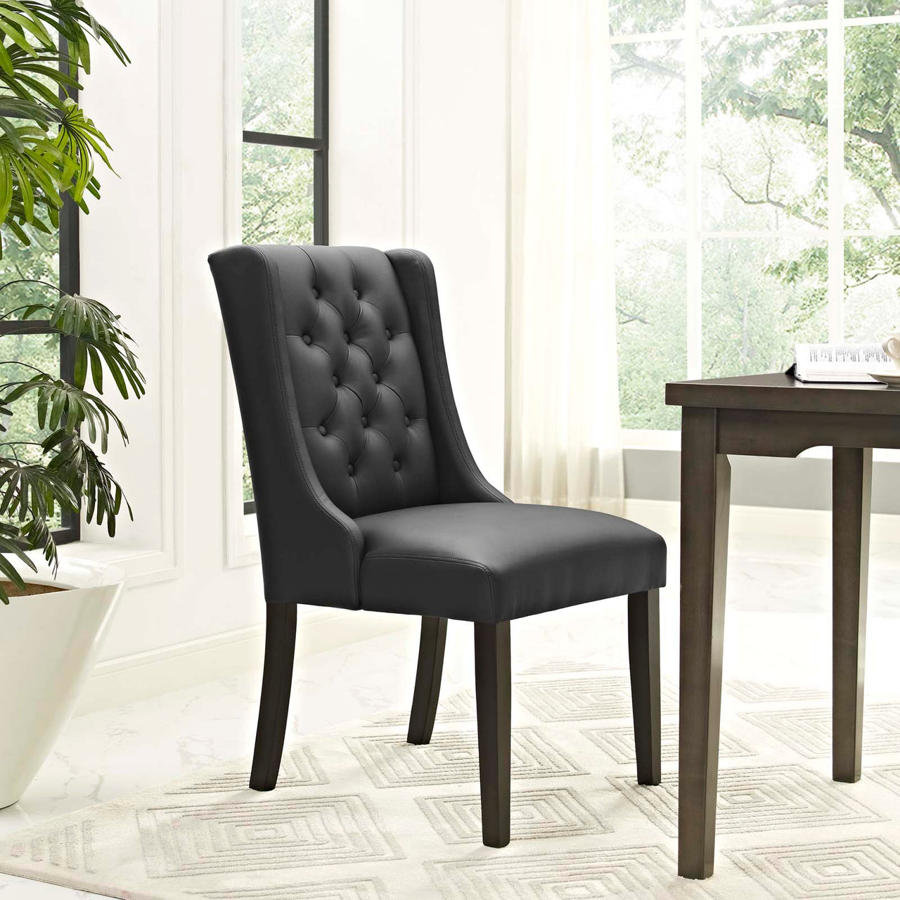 Baronet Button Tufted Vegan Leather Dining Chair, Black