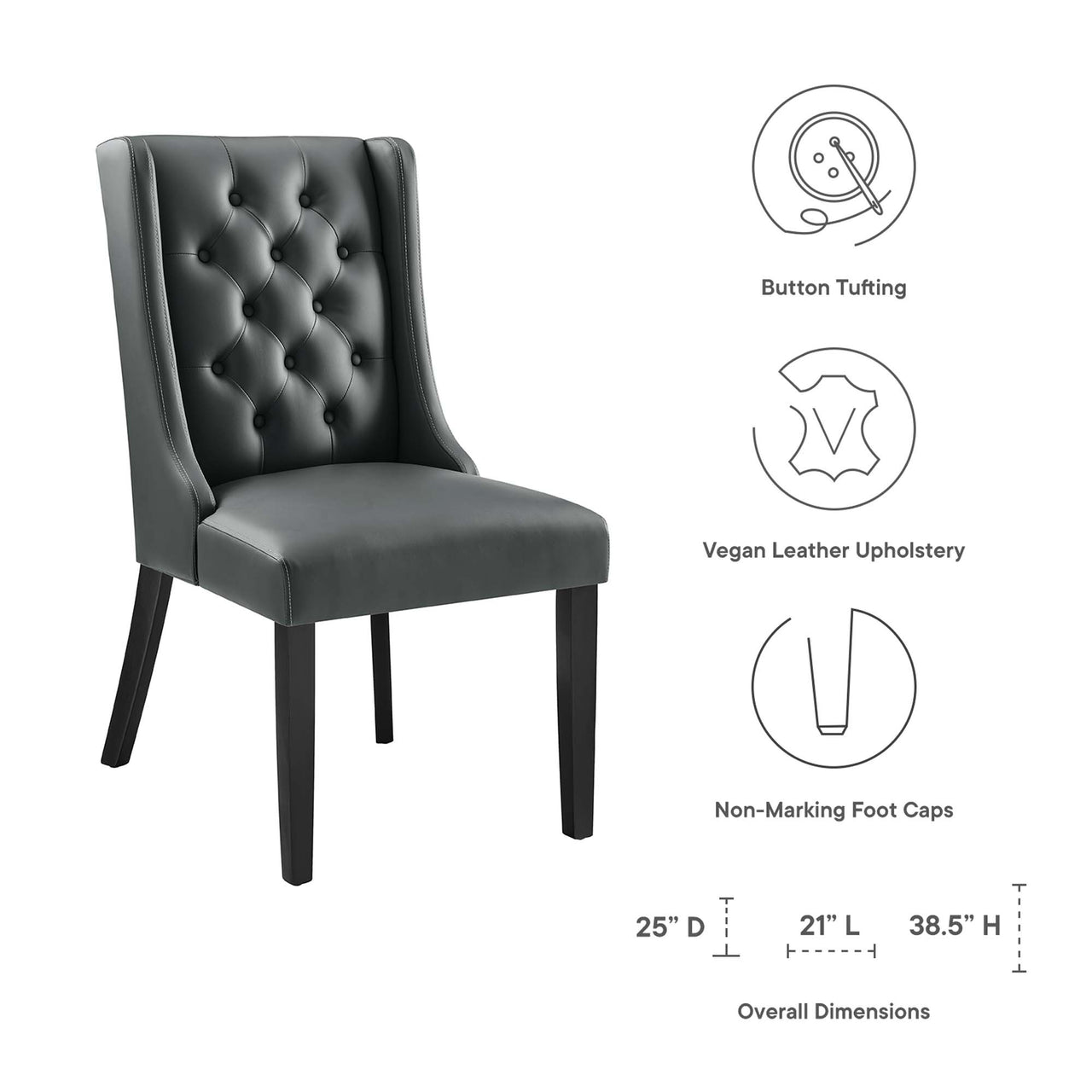 Baronet Button Tufted Vegan Leather Dining Chair, Gray