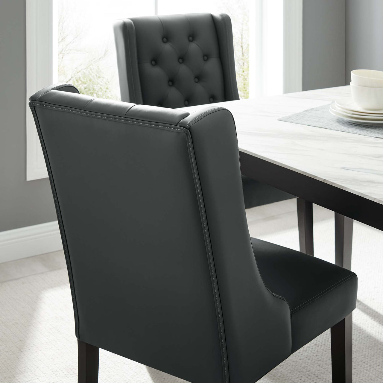 Baronet Button Tufted Vegan Leather Dining Chair, Gray