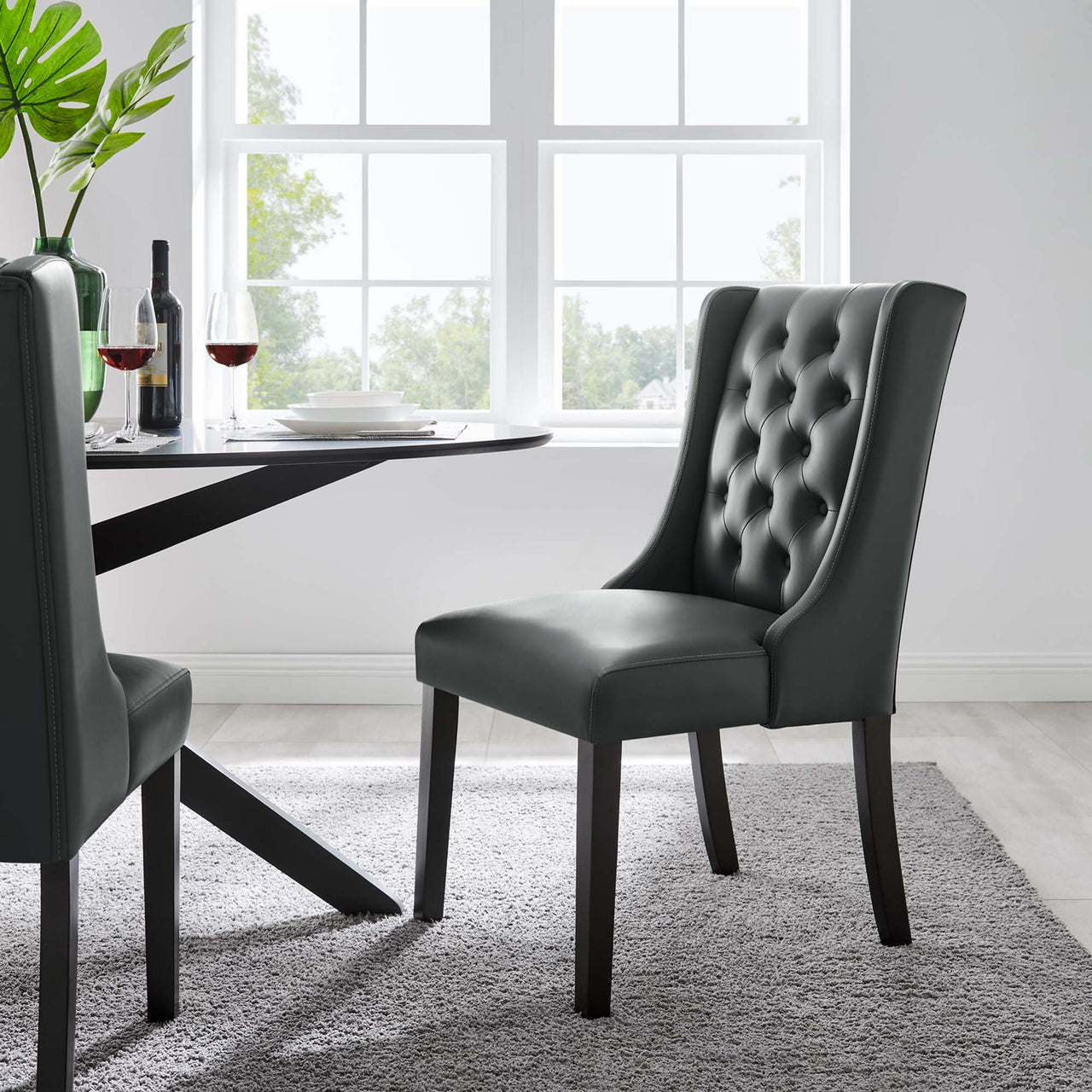 Baronet Button Tufted Vegan Leather Dining Chair, Gray