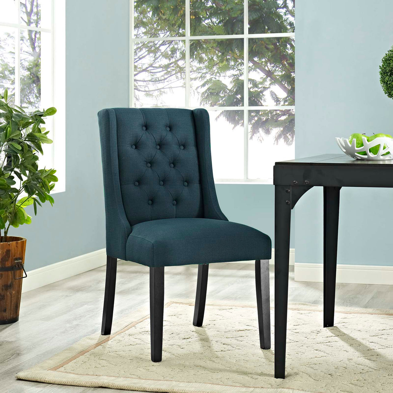 Baronet Button Tufted Fabric Dining Chair, Azure