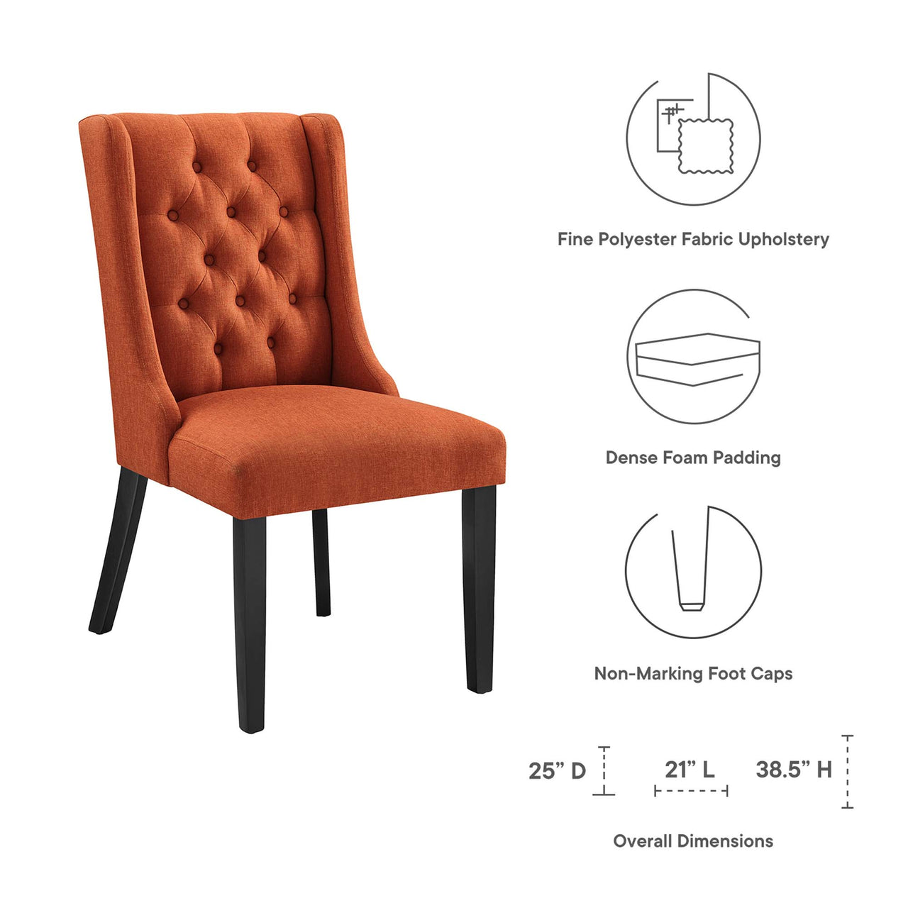 Baronet Button Tufted Fabric Dining Chair, Orange