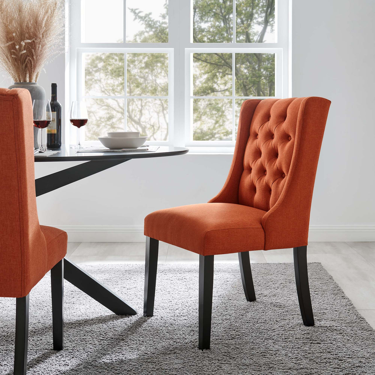 Baronet Button Tufted Fabric Dining Chair, Orange