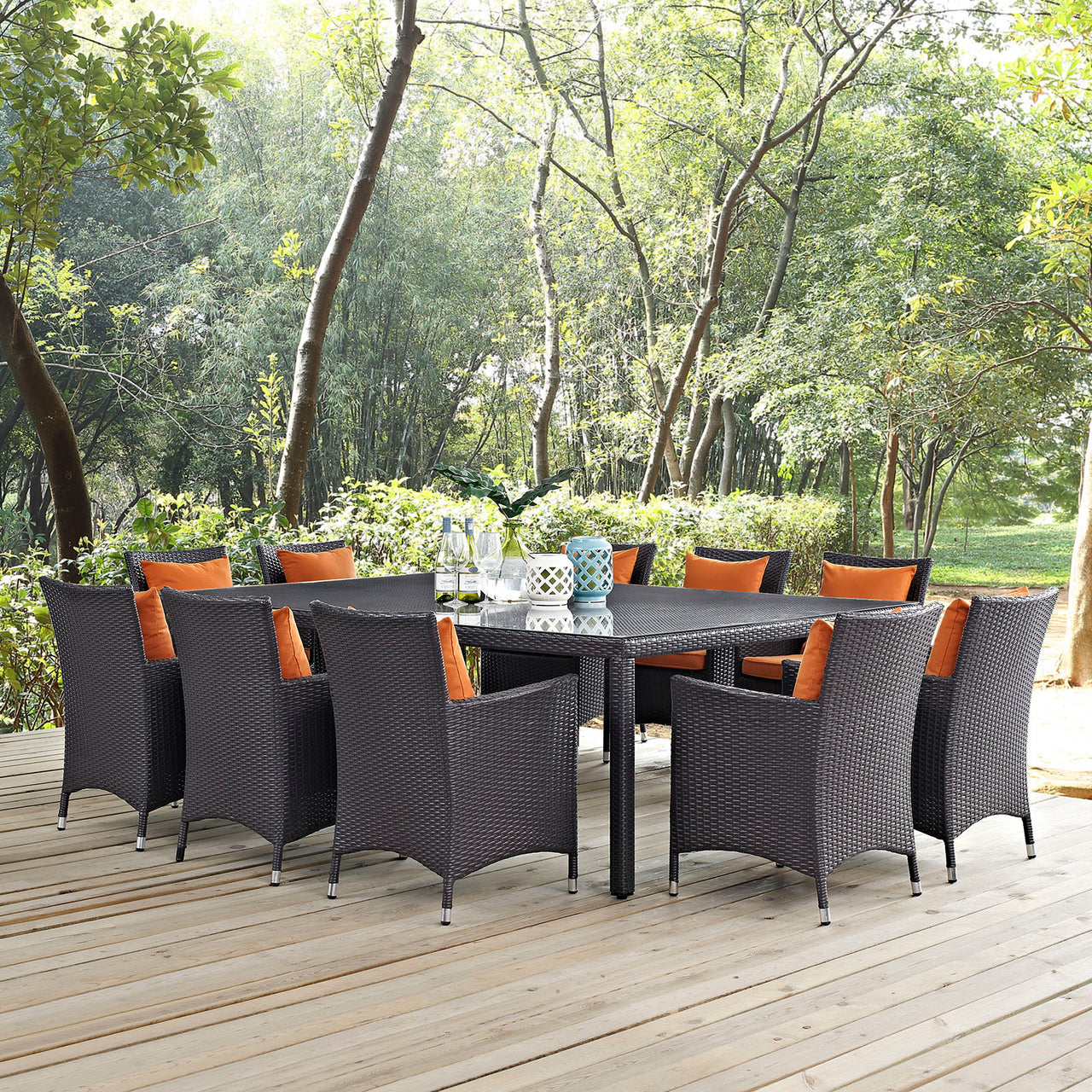 Conversation 11-Piece Alfresco Dining Set, Espresso & Orange