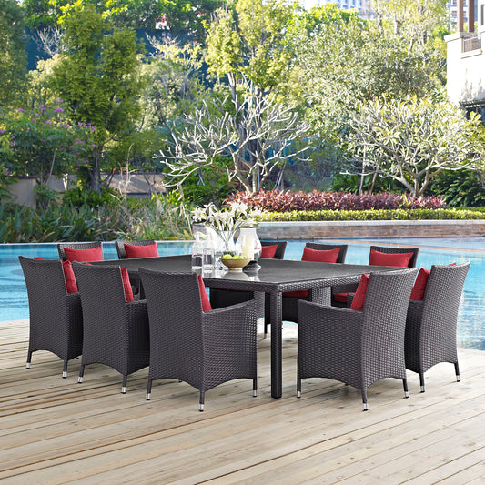 Conversation 11-Piece Alfresco Dining Set, Espresso & Red
