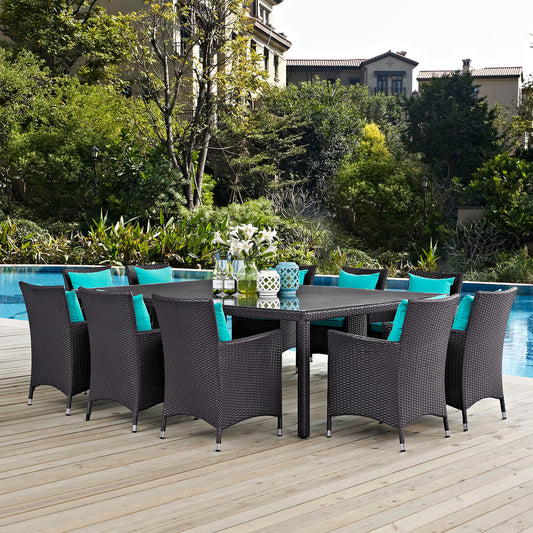 Conversation 11-Piece Alfresco Dining Set, Espresso & Turquoise