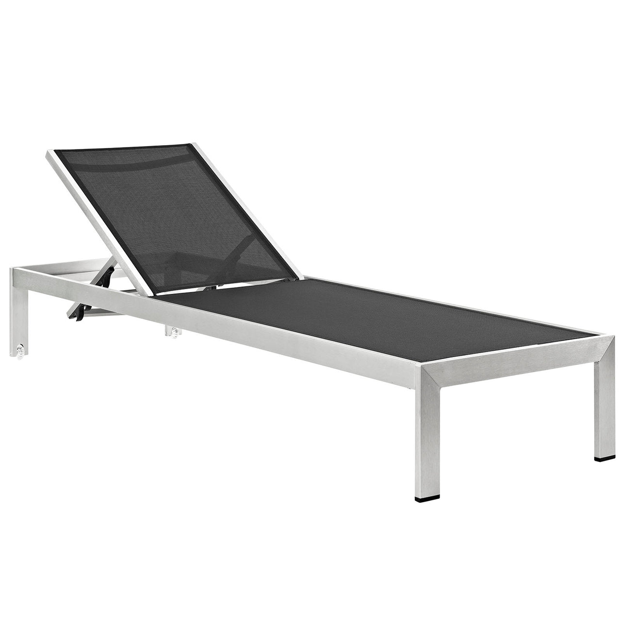 Shore Outdoor Patio Aluminum Mesh Chaise, Silver & Black