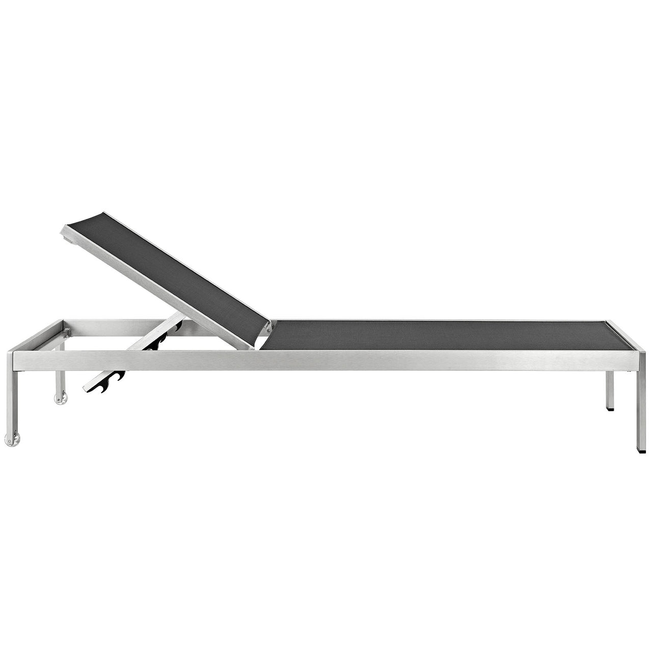 Shore Outdoor Patio Aluminum Mesh Chaise, Silver & Black