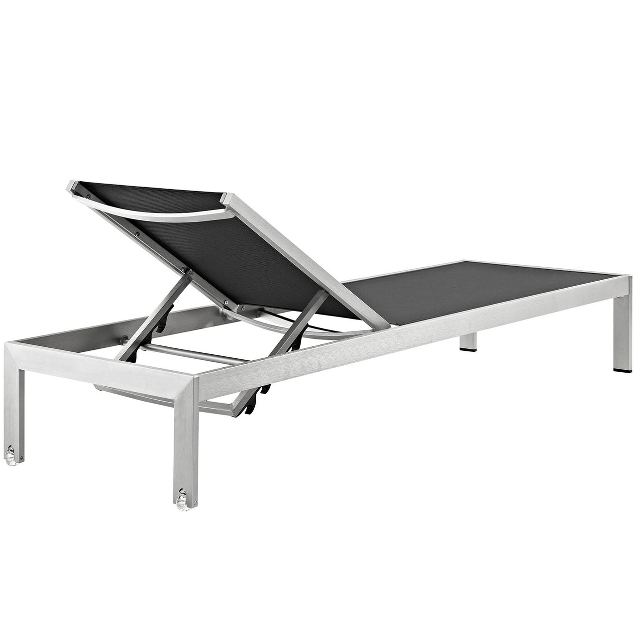 Shore Outdoor Patio Aluminum Mesh Chaise, Silver & Black