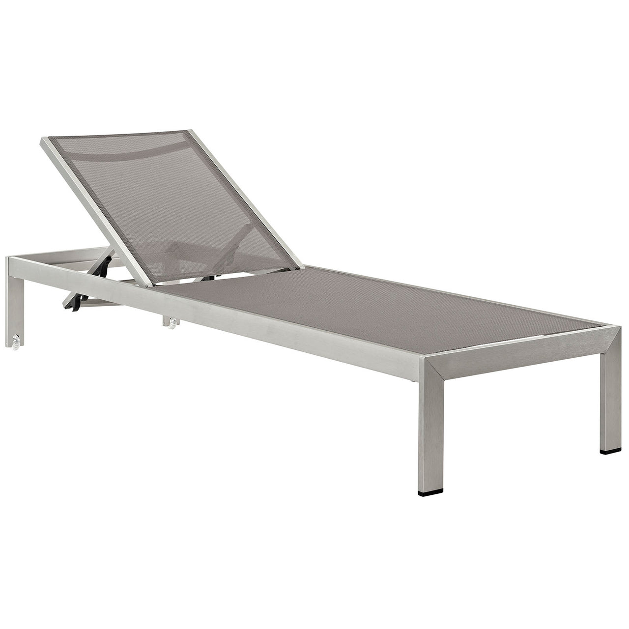 Shore Outdoor Patio Aluminum Mesh Chaise, Silver & Gray