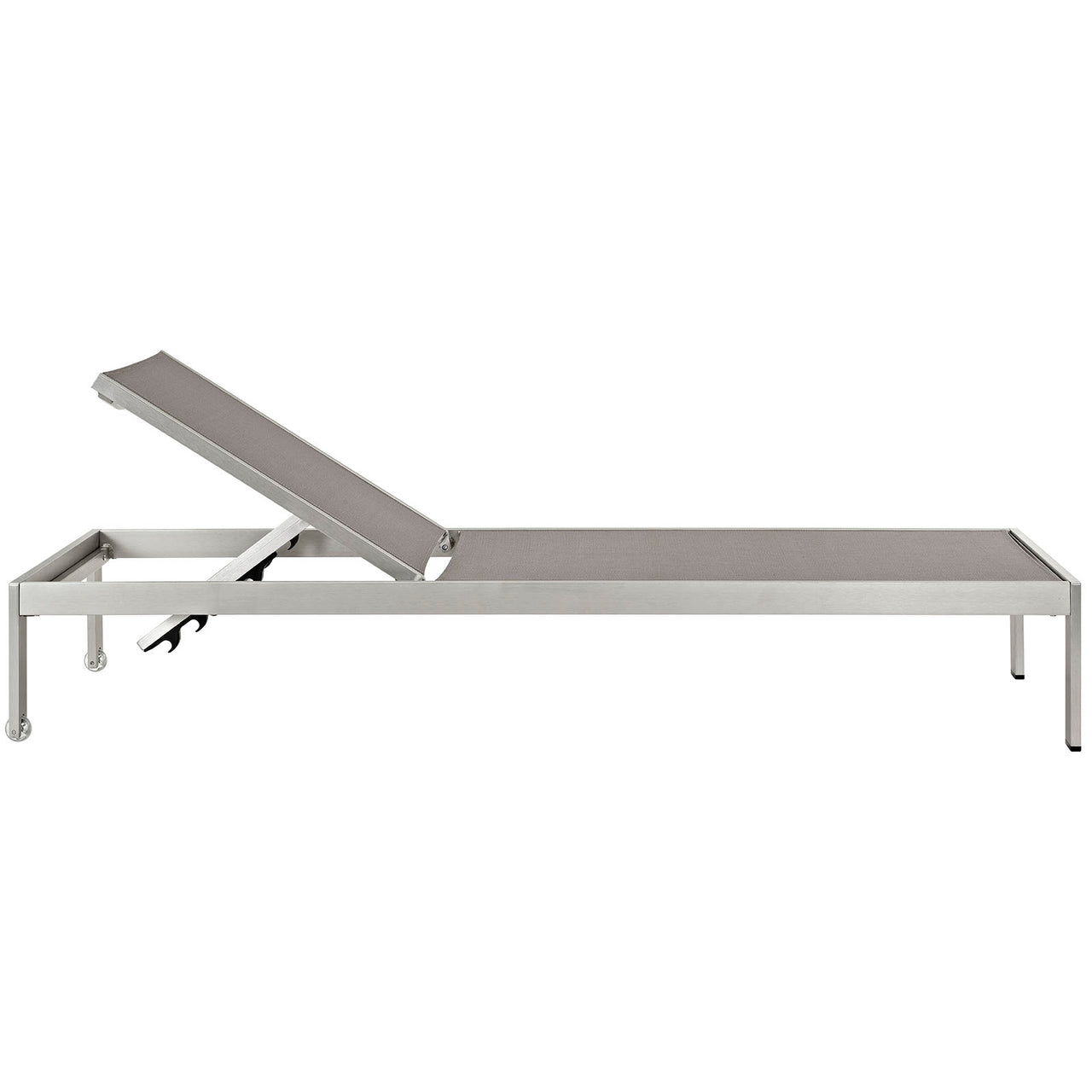 Shore Outdoor Patio Aluminum Mesh Chaise, Silver & Gray
