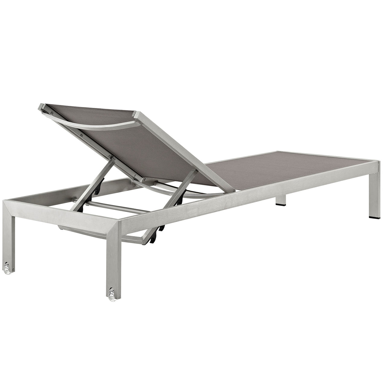 Shore Outdoor Patio Aluminum Mesh Chaise, Silver & Gray