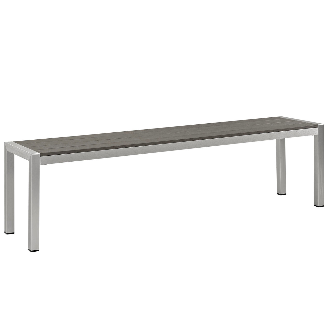 Shore Outdoor Patio Aluminum Bench, Silver & Gray