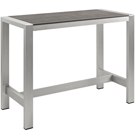 Shore Outdoor Patio Aluminum Rectangle Bar Table, Silver & Gray