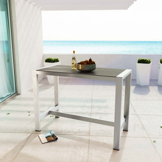 Shorea Alfresco Rectangle Bar Table, Silver & Gray