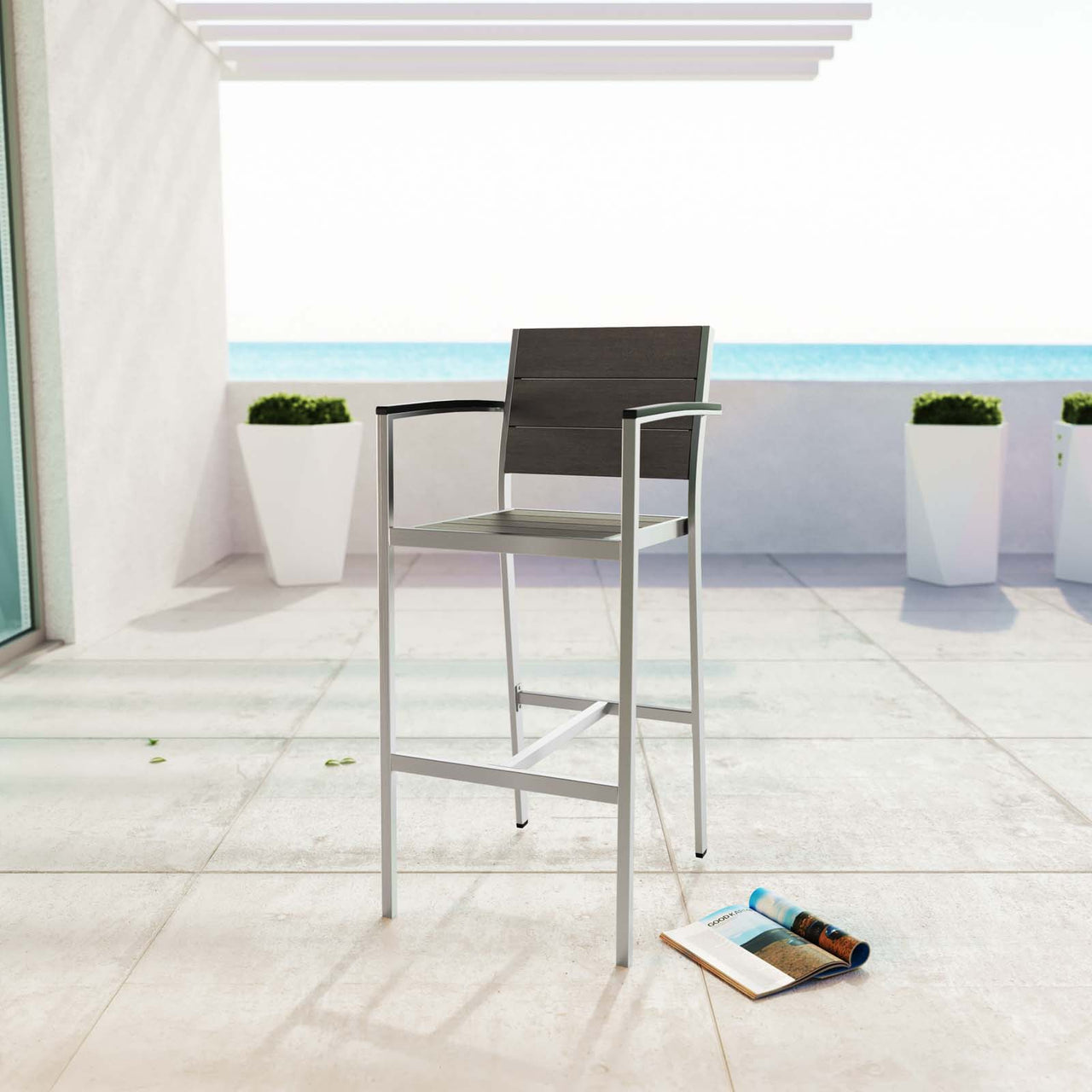 Shorea Alfresco Bar Stool, Silver & Gray