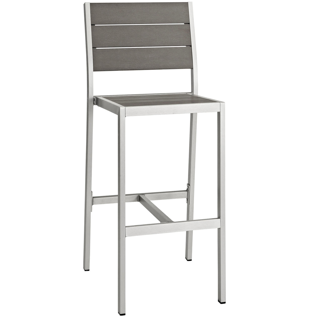 Shore Outdoor Patio Aluminum Armless Bar Stool, Silver & Gray