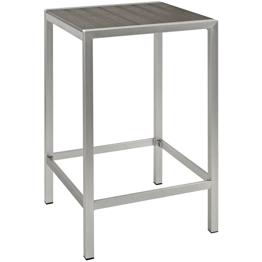 Shore Outdoor Patio Aluminum Bar Table, Silver & Gray