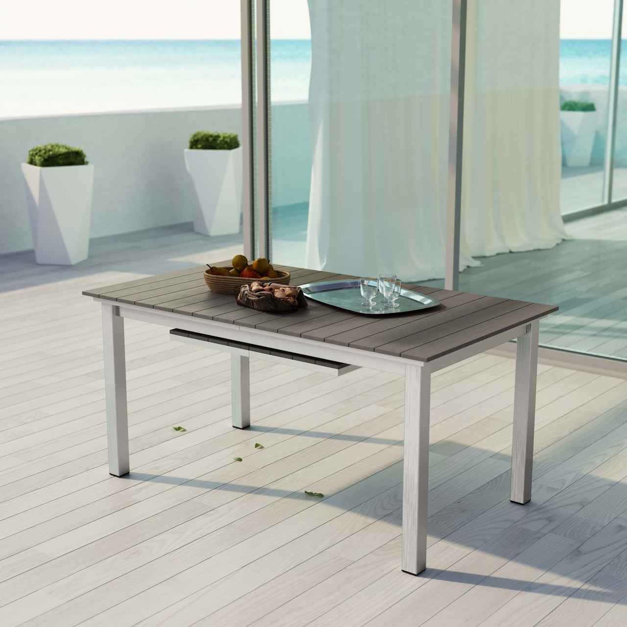 Shorea Alfresco Dining Table, Silver & Gray