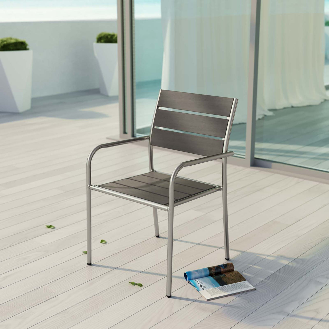 Shorea Alfresco Dining Rounded Armchair Set of 2, Silver & Gray