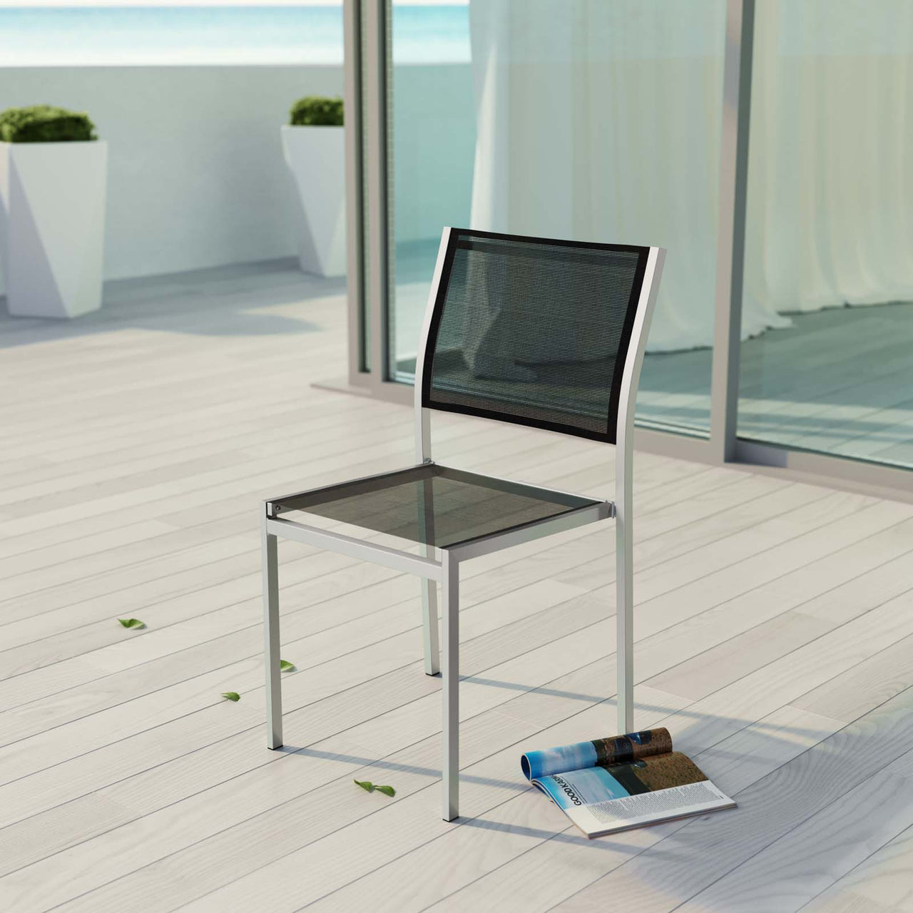 Shore Outdoor Patio Aluminum Side Chair, Silver & Black