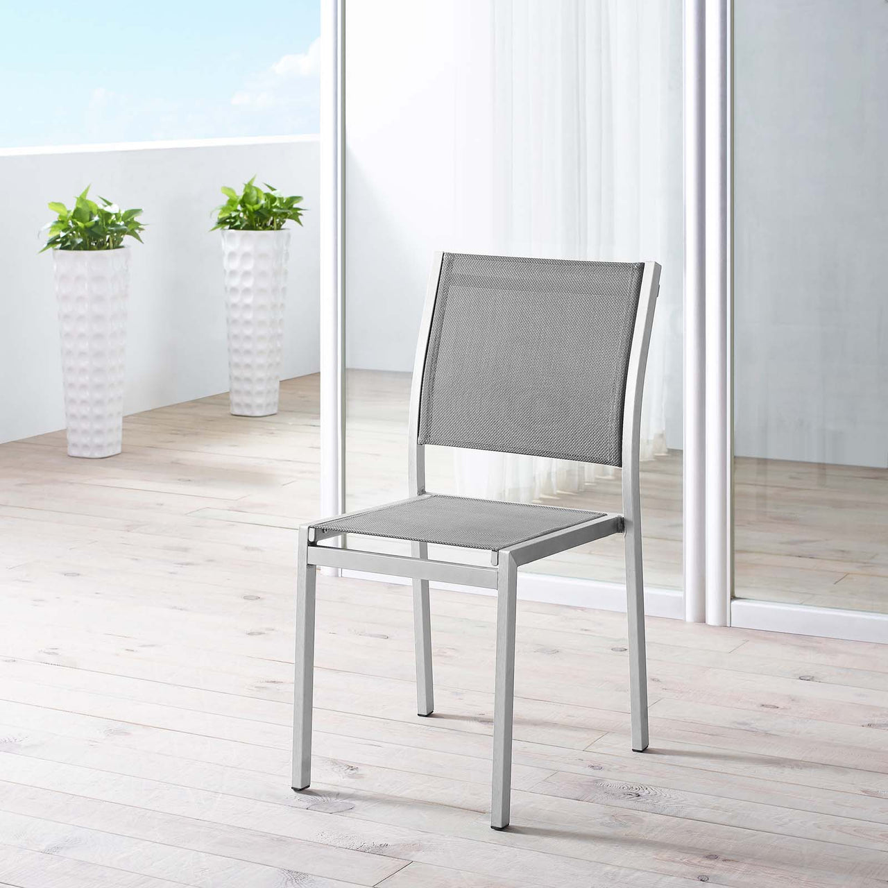 Shorea Alfresco Side Chair, Silver & Gray