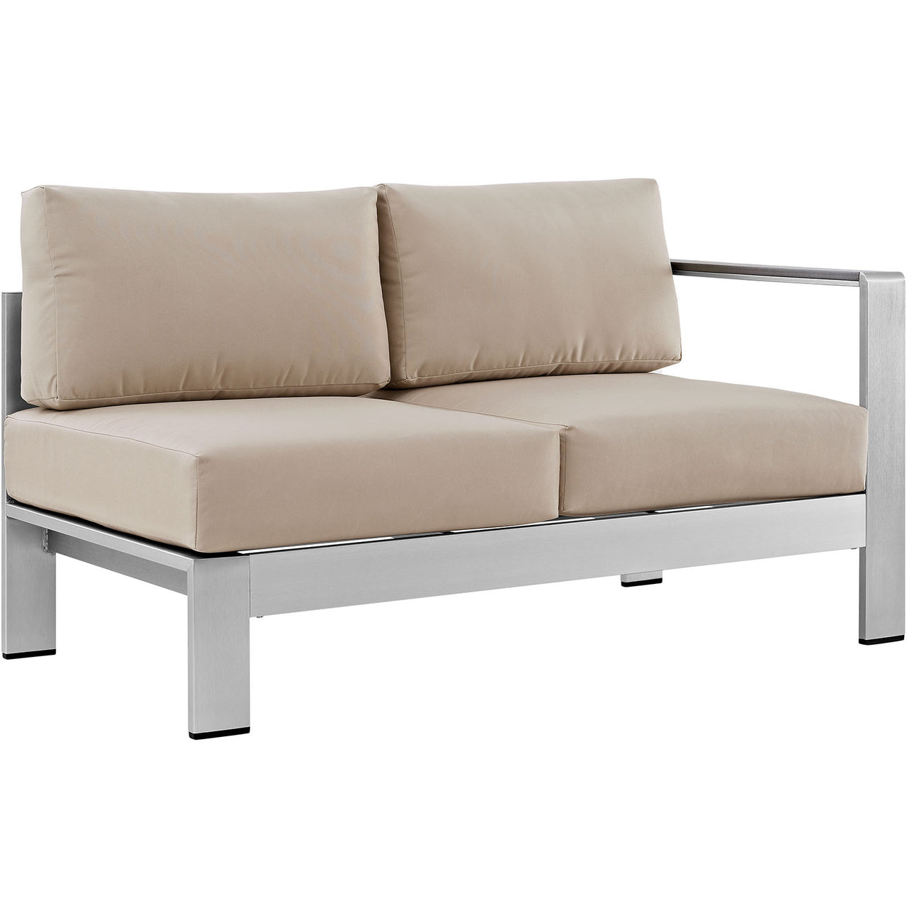 Shore Outdoor Patio Aluminum Right-Arm Loveseat | Outdoor Modular Sectional Component, Silver & Beige