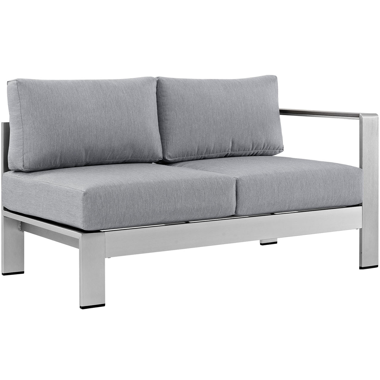 Shorea Alfresco Right-Arm Loveseat | Outdoor Modular Sectional Component, Silver & Gray