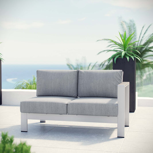 Shorea Alfresco Right-Arm Loveseat | Outdoor Modular Sectional Component, Silver & Gray