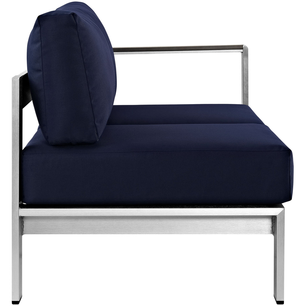 Shore Outdoor Patio Aluminum Right-Arm Loveseat | Outdoor Modular Sectional Component, Silver & Navy