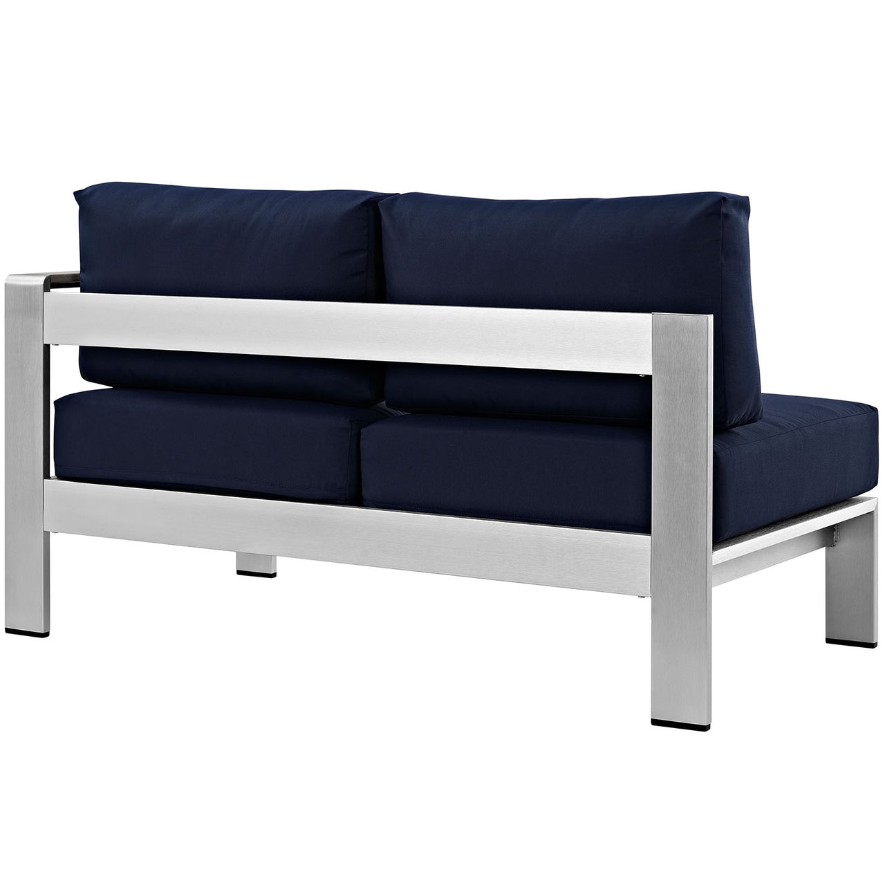 Shore Outdoor Patio Aluminum Right-Arm Loveseat | Outdoor Modular Sectional Component, Silver & Navy