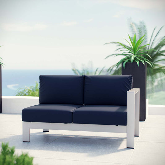 Shorea Alfresco Right-Arm Loveseat | Outdoor Modular Sectional Component, Silver & Navy