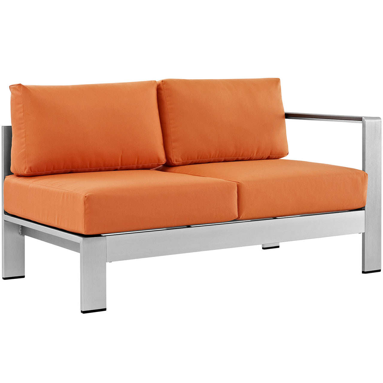 Shore Outdoor Patio Aluminum Right-Arm Loveseat | Outdoor Modular Sectional Component, Silver & Orange