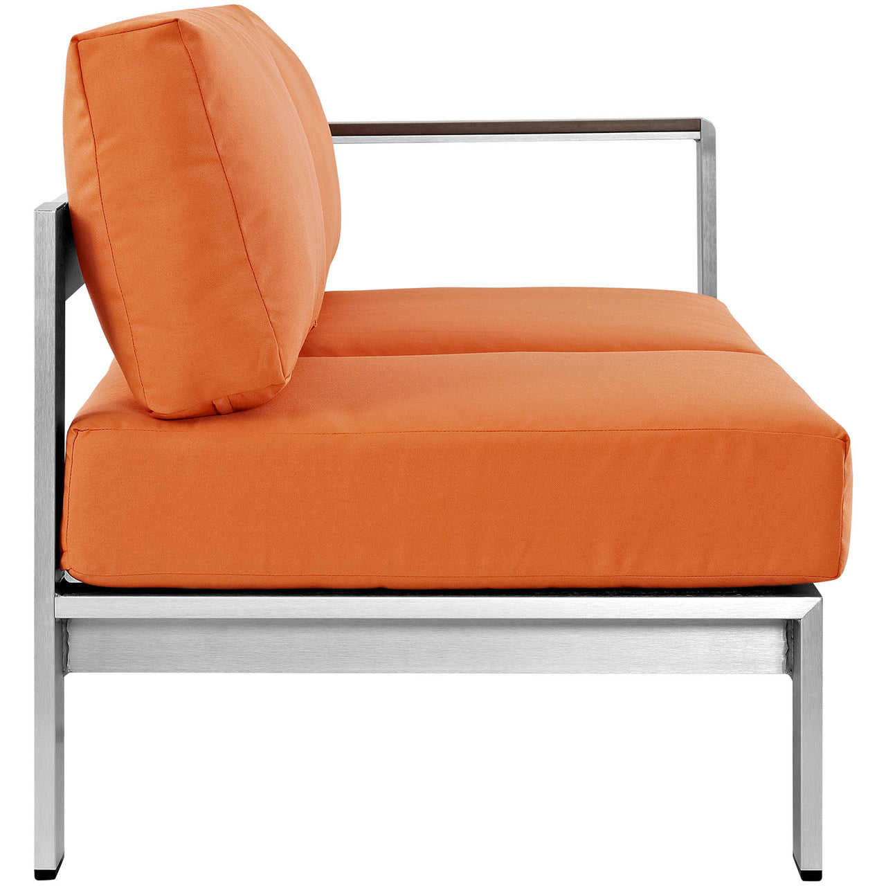 Shore Outdoor Patio Aluminum Right-Arm Loveseat | Outdoor Modular Sectional Component, Silver & Orange