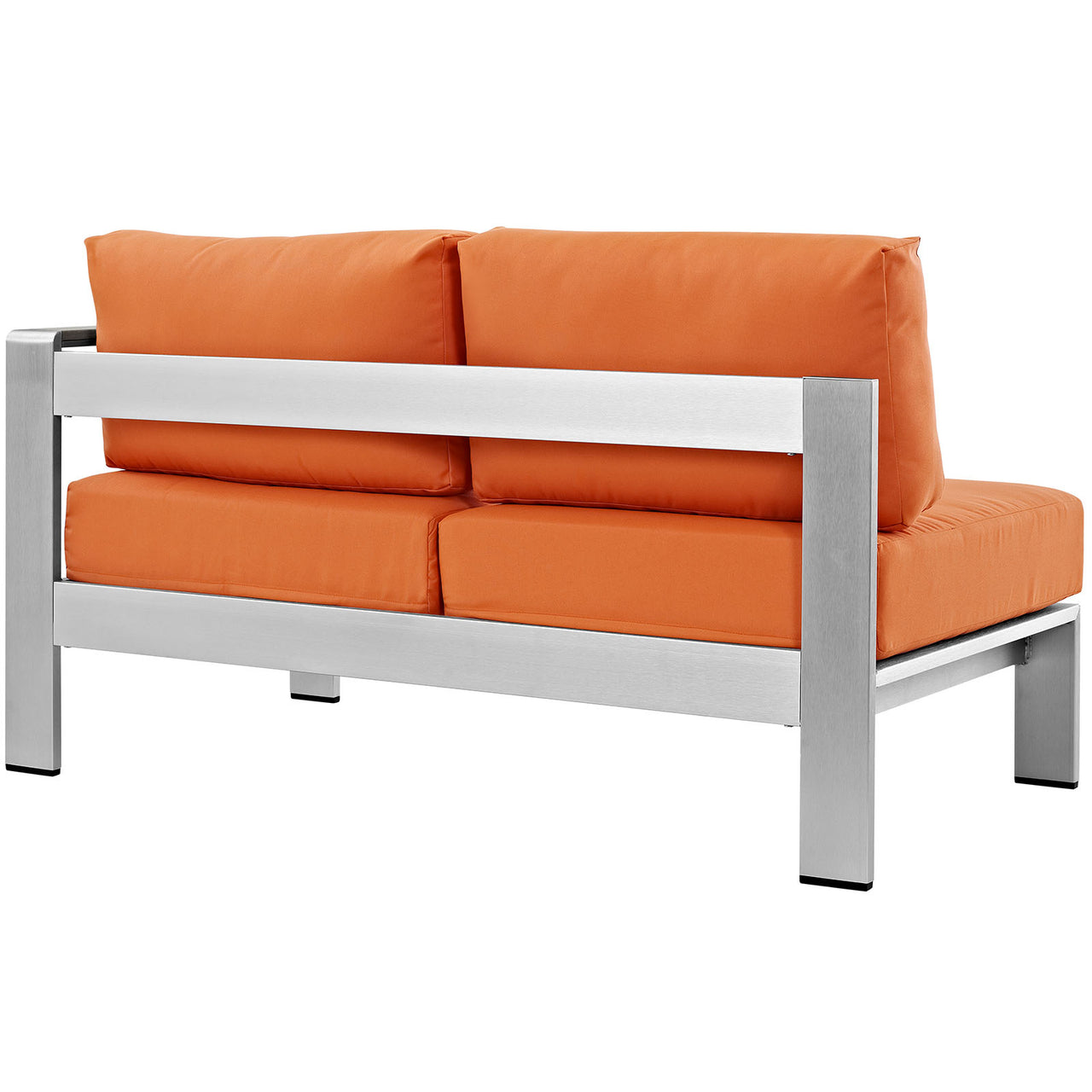 Shore Outdoor Patio Aluminum Right-Arm Loveseat | Outdoor Modular Sectional Component, Silver & Orange